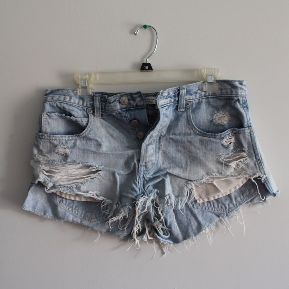 A&F Ripped Light Wash Jean Shorts